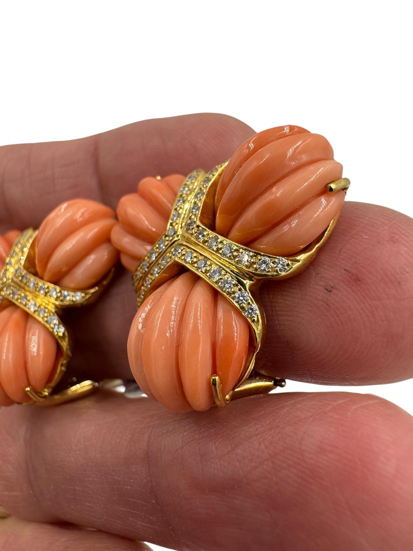 Valentine Margo 18k Gold Coral Diamond Earrings