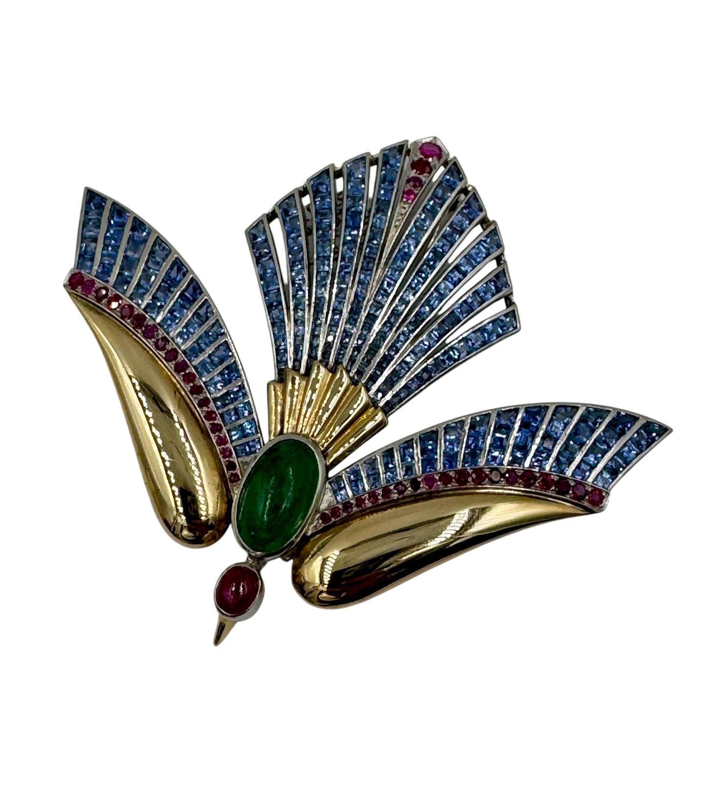 Retro Emerald Ruby Sapphire Gold Phoenix Bird Clip Brooch