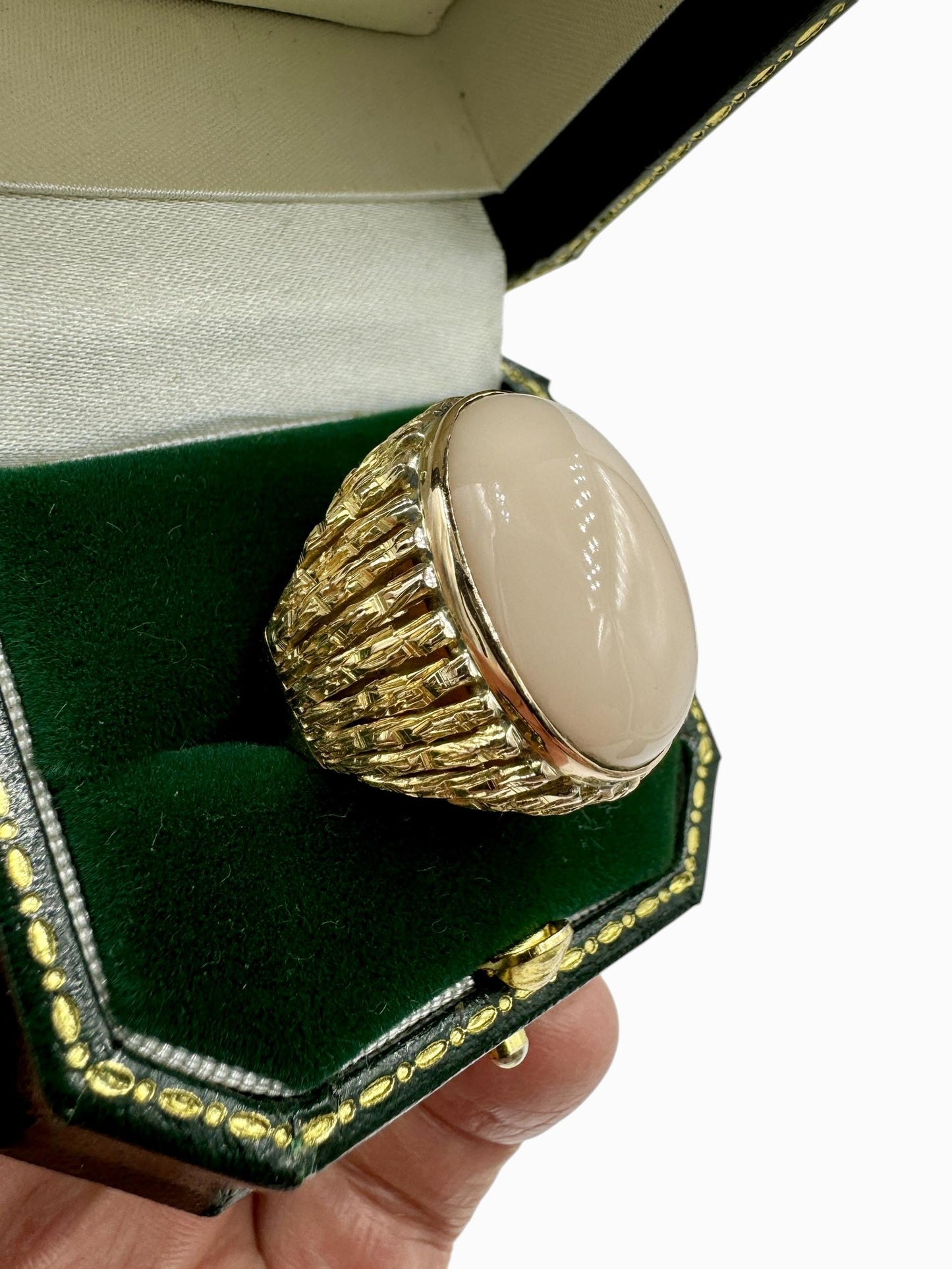 Estate 14k Yellow Gold Angel Skin Coral Cocktail Ring