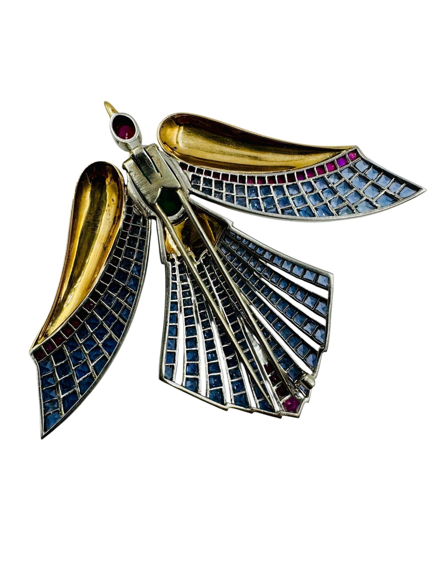 Retro Emerald Ruby Sapphire Gold Phoenix Bird Clip Brooch