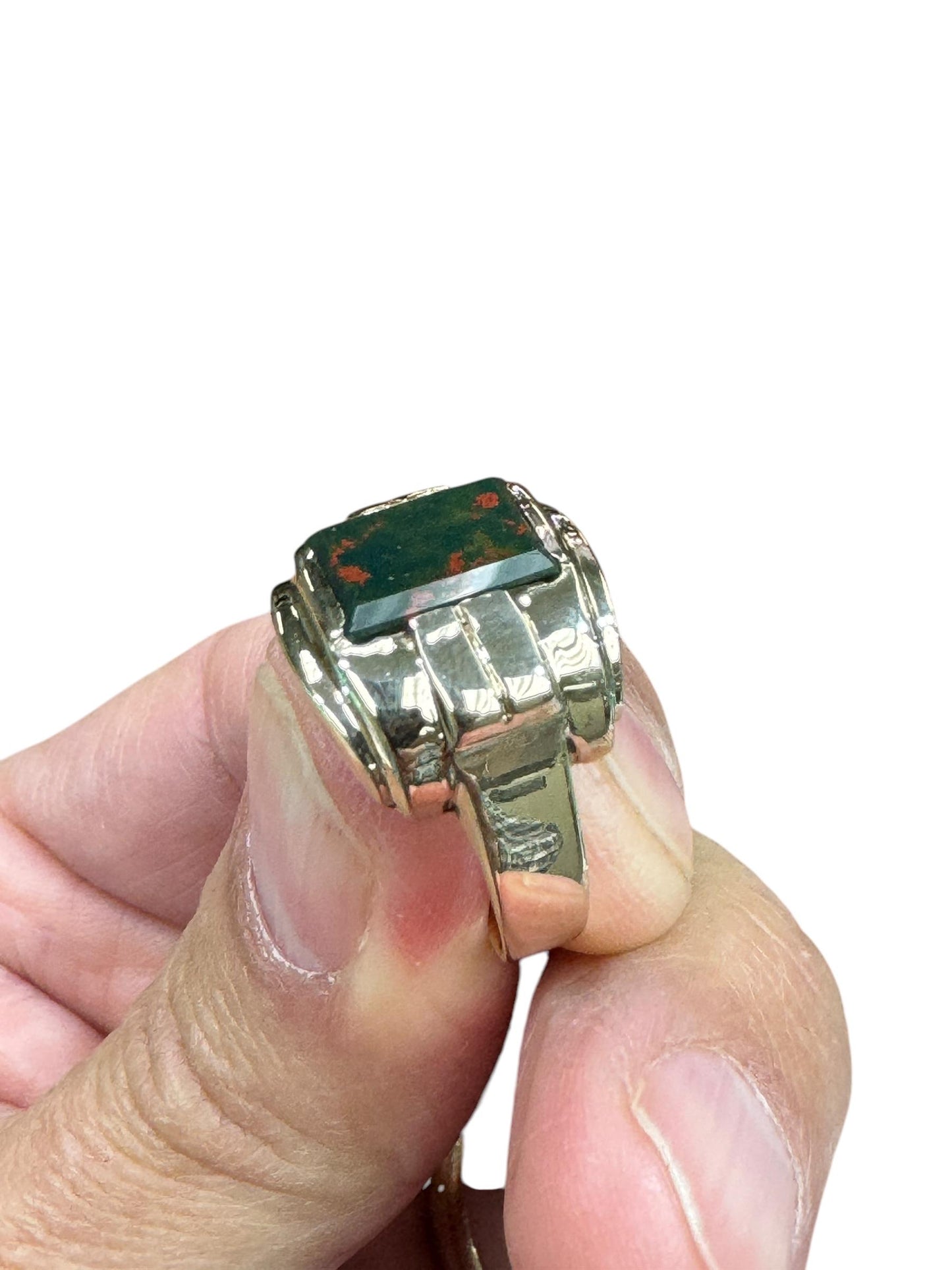 Estate Men's 10k Yellow Gold Bloodstone Ring Circa 1940's