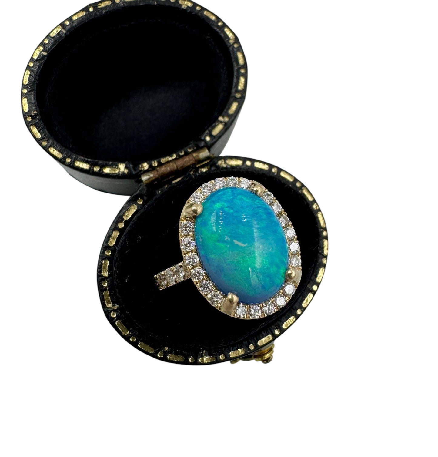 Stunning 18k Gold Opal Diamond Halo Ring