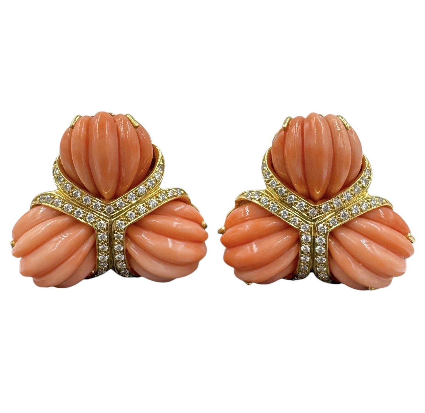 Valentine Margo 18k Gold Coral Diamond Earrings