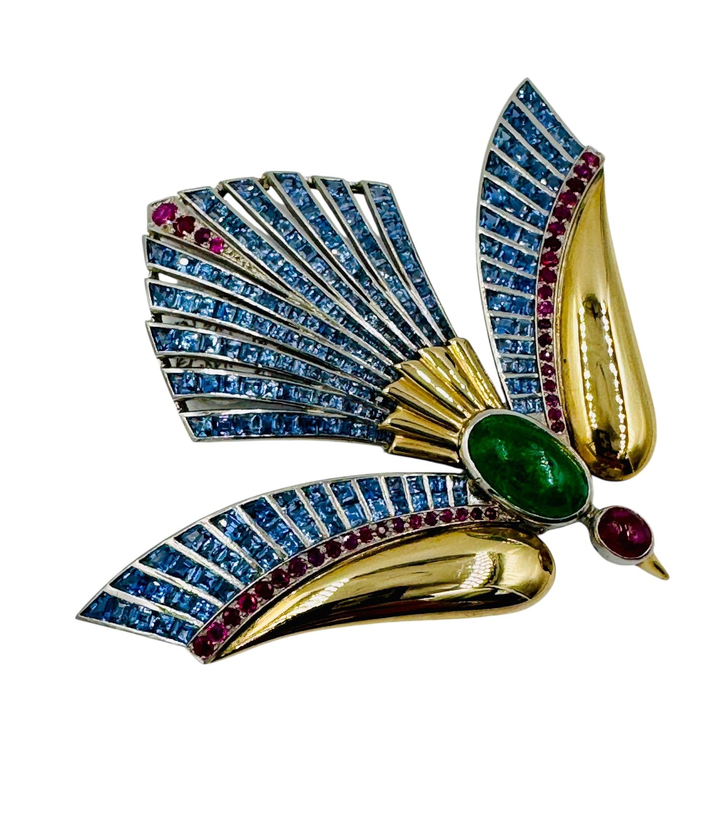 Retro Emerald Ruby Sapphire Gold Phoenix Bird Clip Brooch