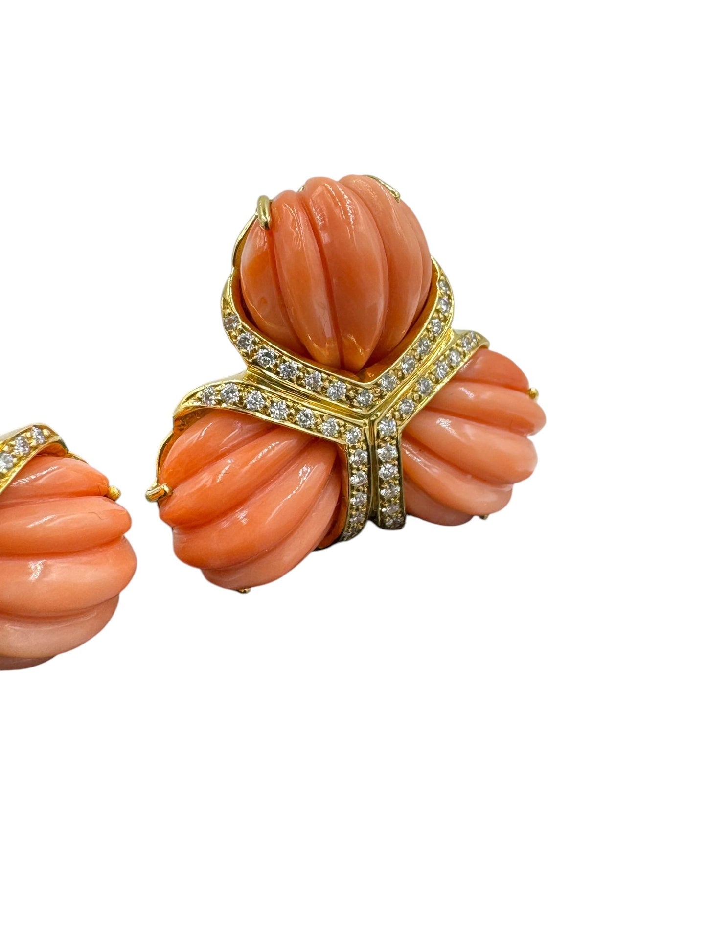 Valentine Margo 18k Gold Coral Diamond Earrings