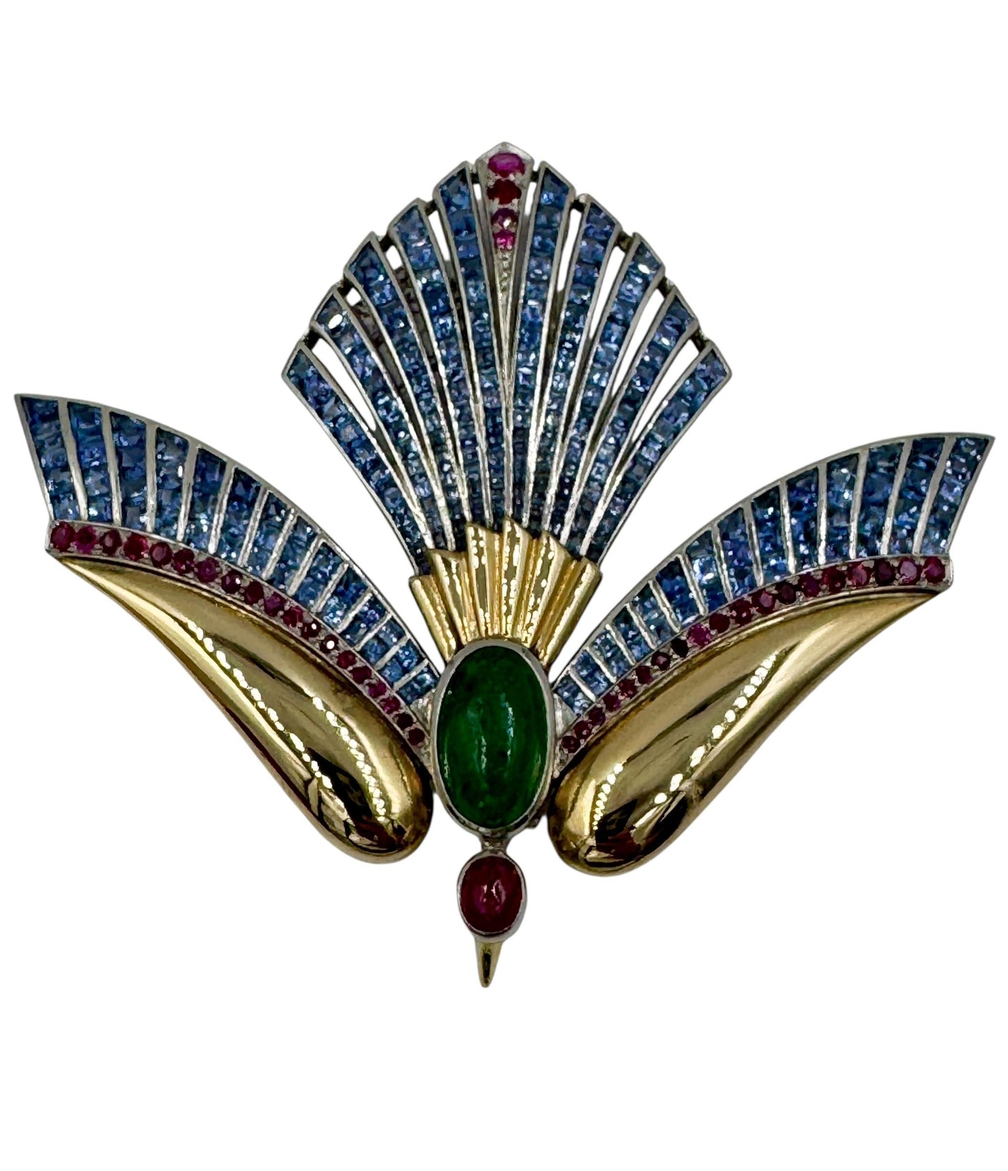 Retro Emerald Ruby Sapphire Gold Phoenix Bird Clip Brooch