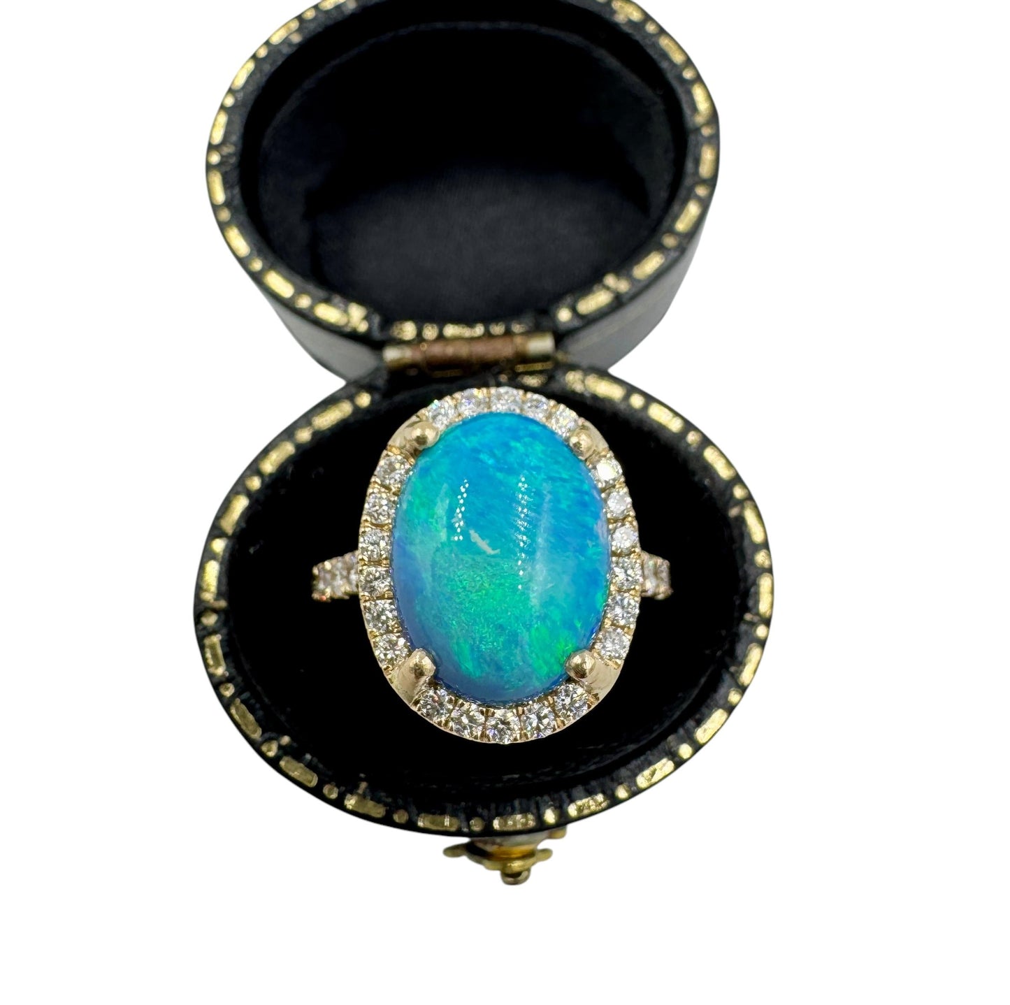Stunning 18k Gold Opal Diamond Halo Ring