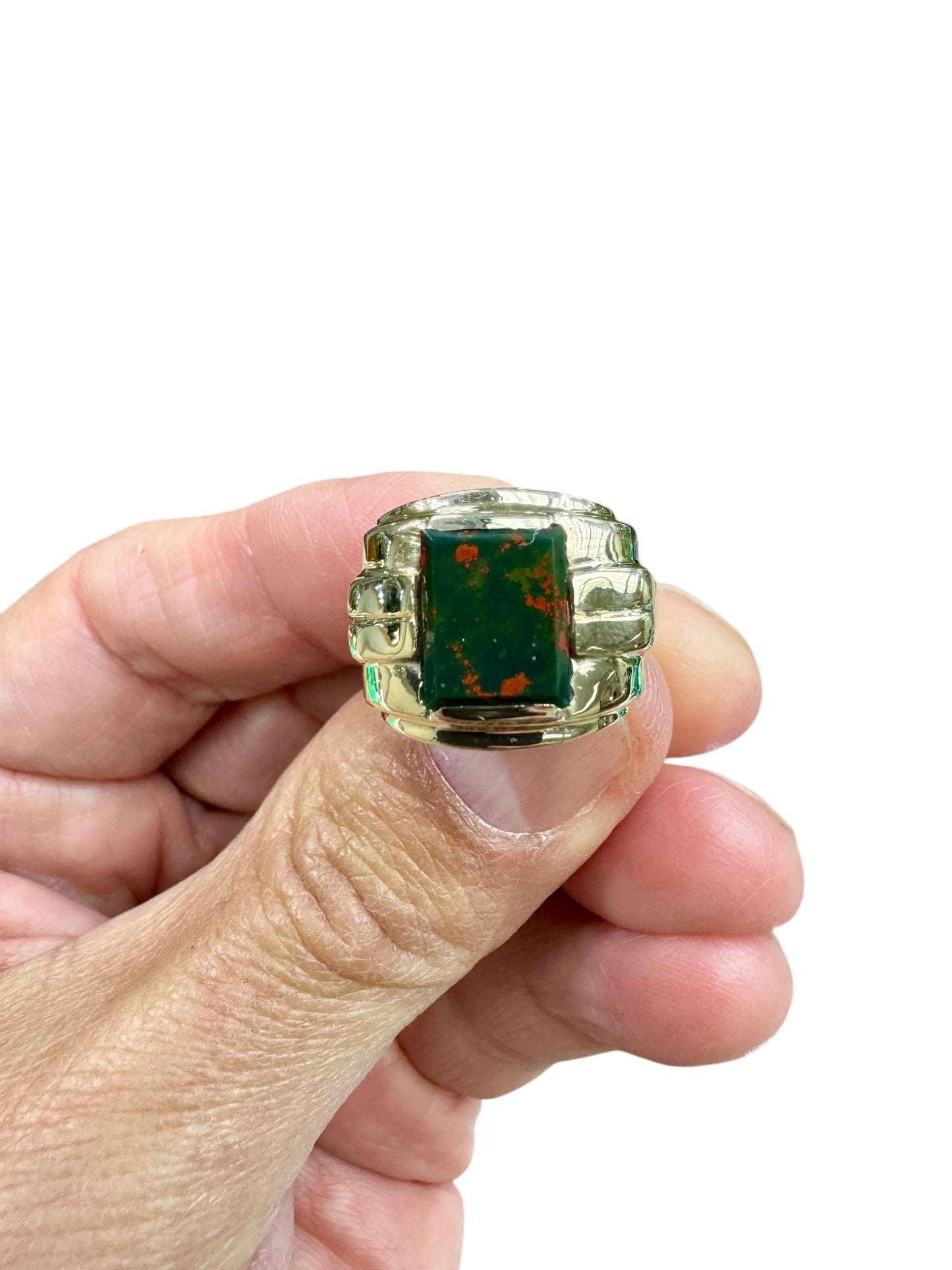 Estate Men's 10k Yellow Gold Bloodstone Ring Circa 1940's