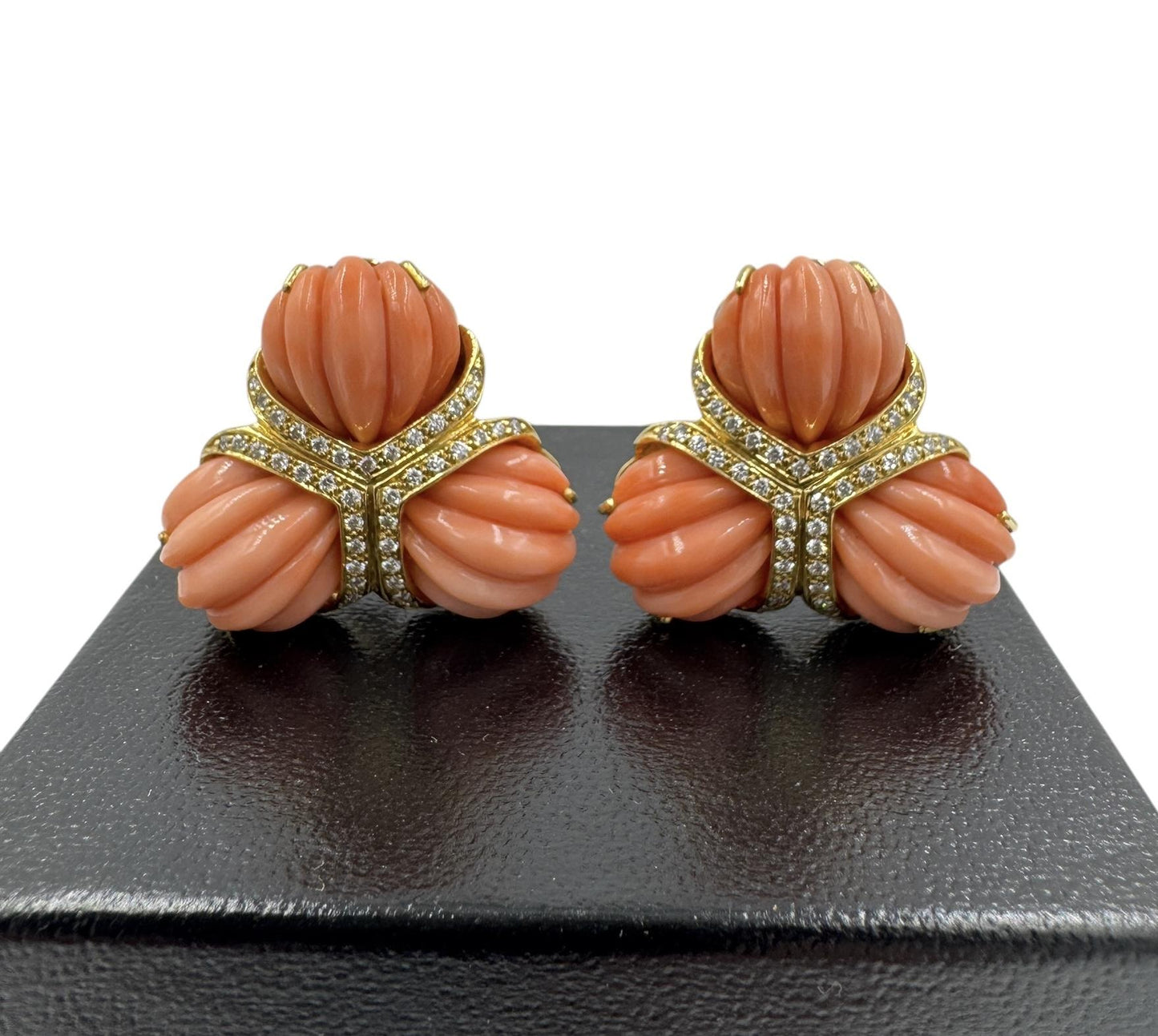 Valentine Margo 18k Gold Coral Diamond Earrings