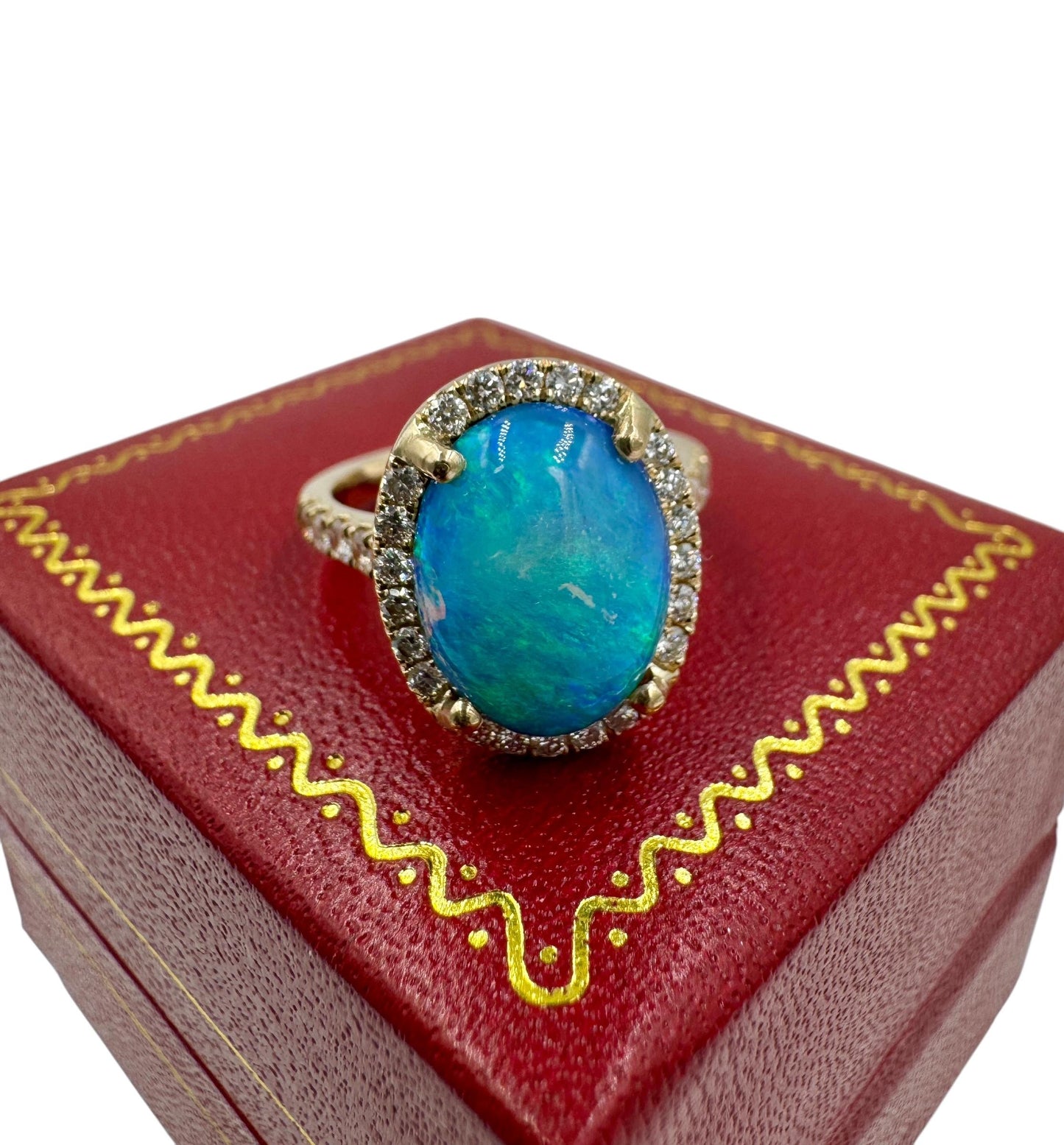 Stunning 18k Gold Opal Diamond Halo Ring