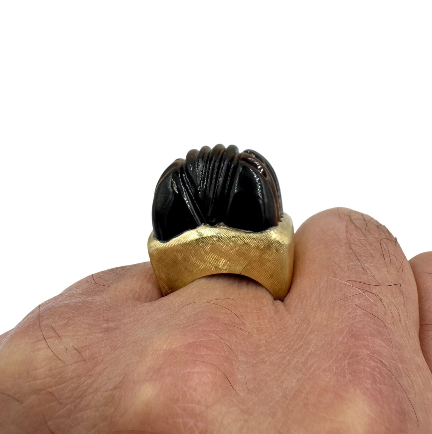 Stunning huge Carved tiger's eye cocktail ring 14k