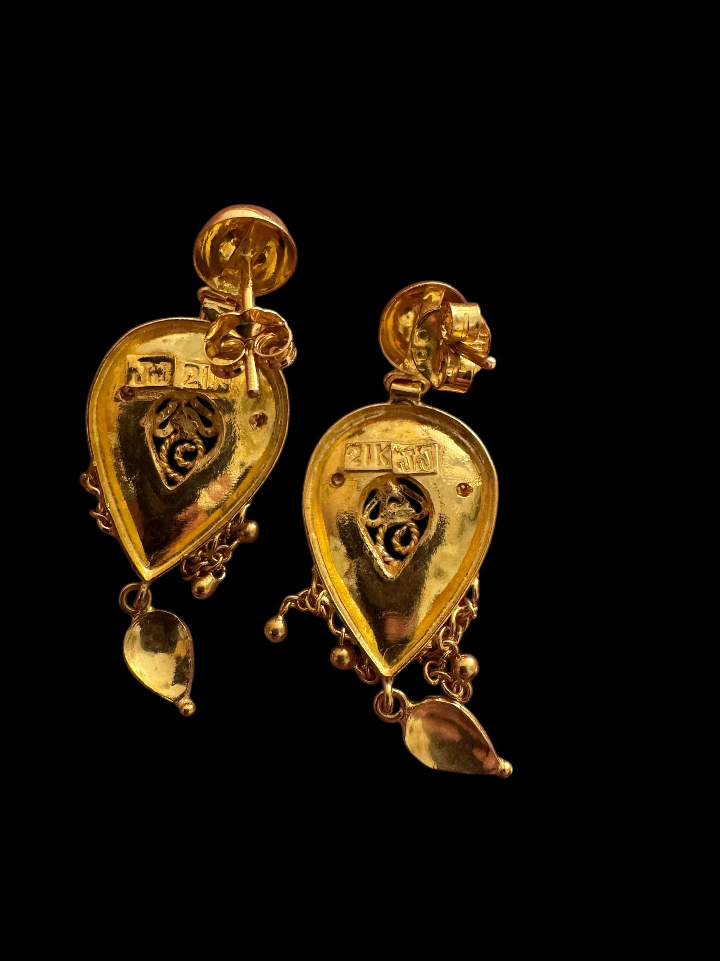 Designer Signed 21k Gold dangle Teardrop Earrings Pierced