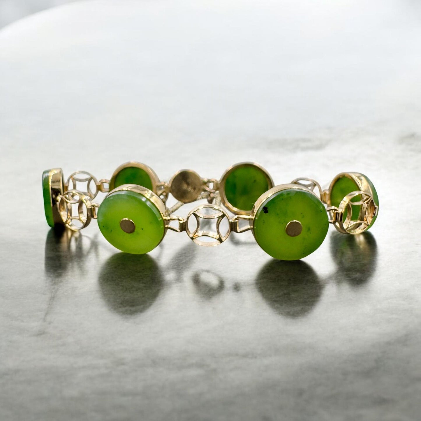 Vintage 14k Yellow Gold Nephrite Link Bracelet