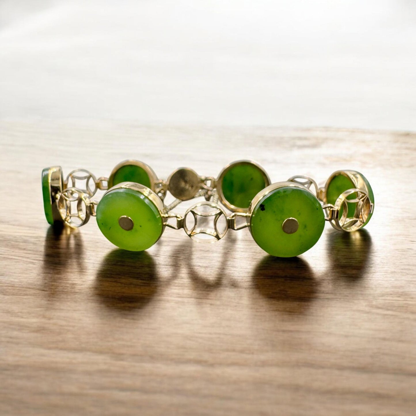Vintage 14k Yellow Gold Nephrite Link Bracelet
