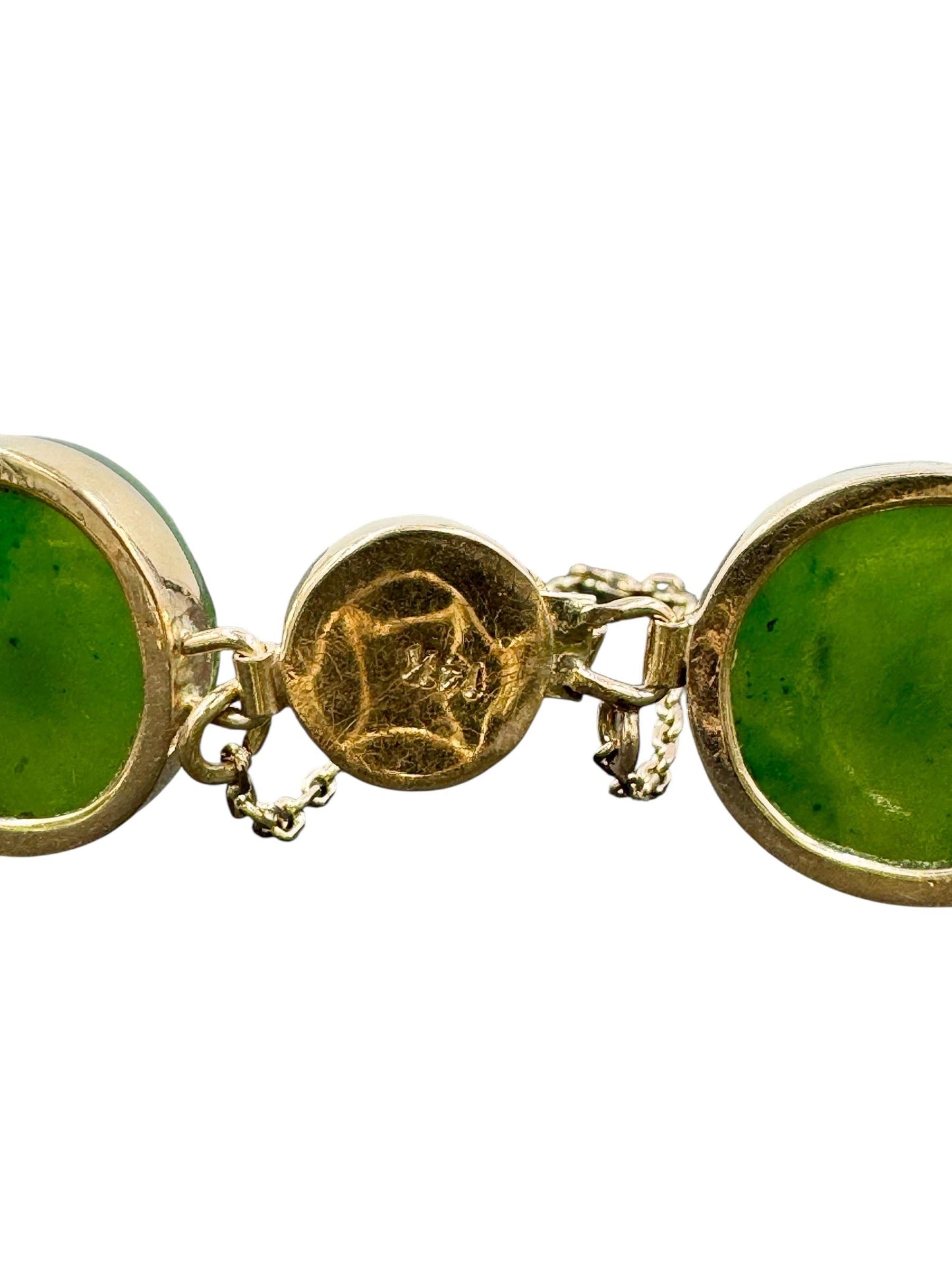 Vintage 14k Yellow Gold Nephrite Link Bracelet