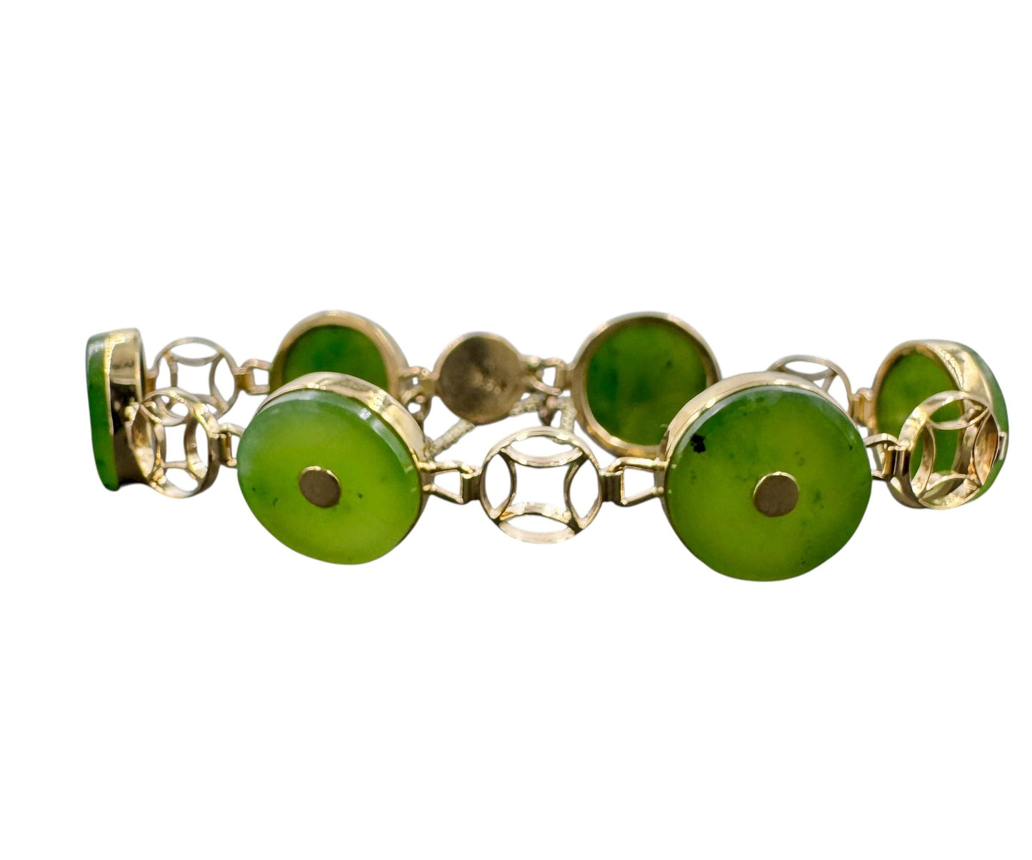 Vintage 14k Yellow Gold Nephrite Link Bracelet