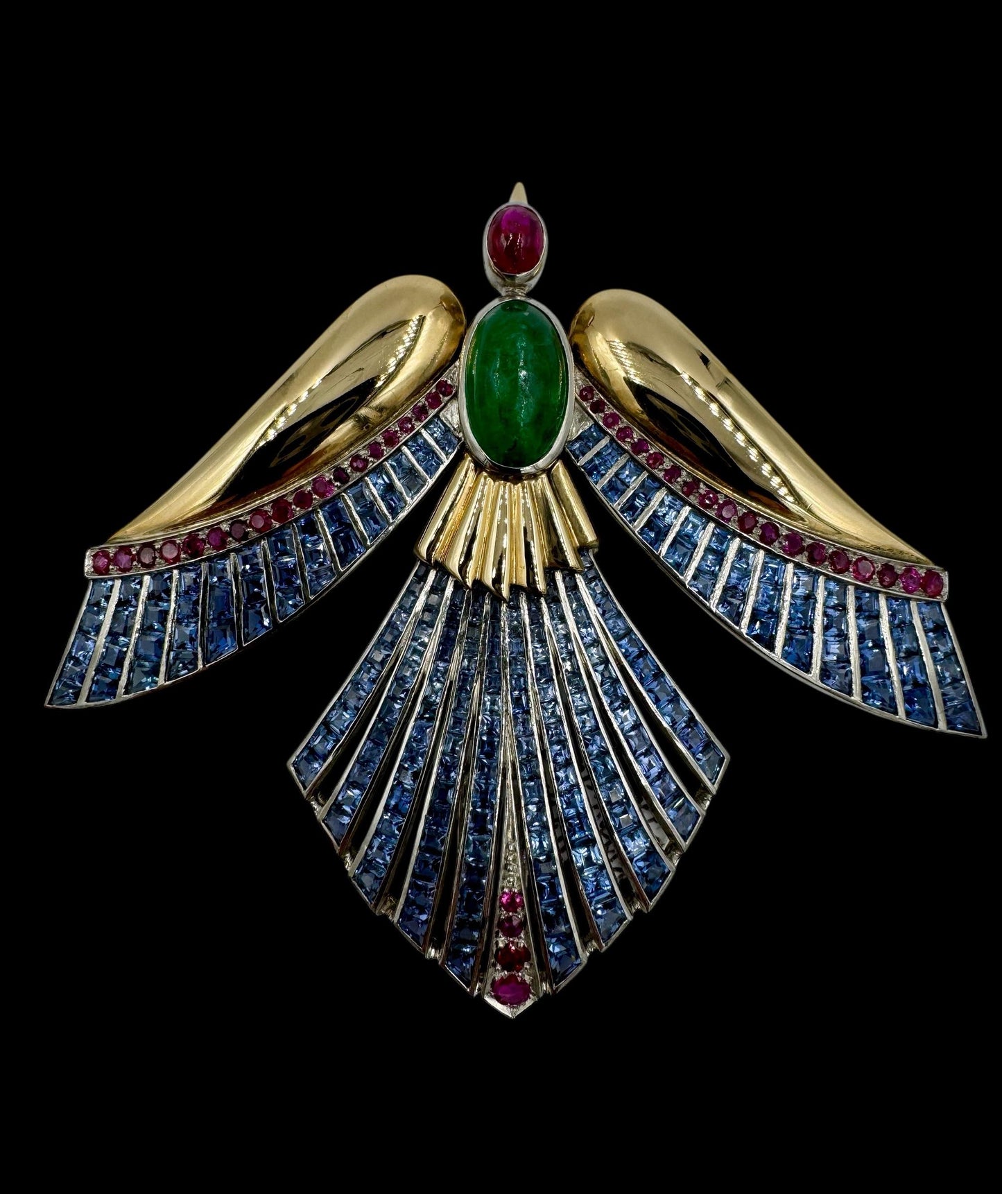 Retro Emerald Ruby Sapphire Gold Phoenix Bird Clip Brooch