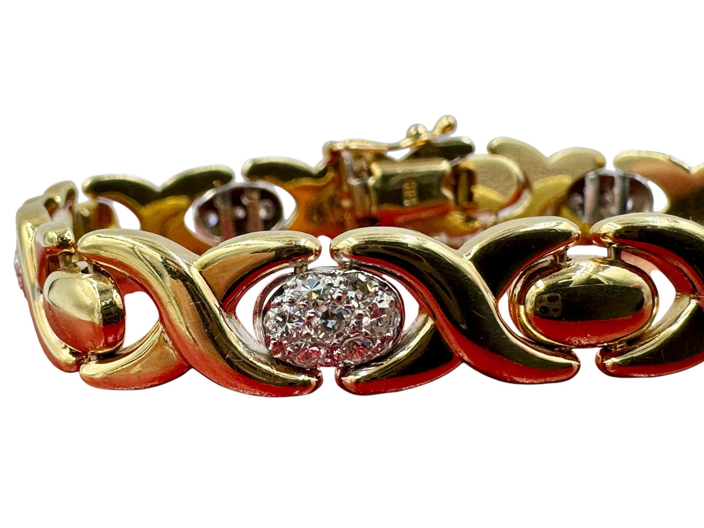 Vintage 14k Gold Italian Diamond Station Link Bracelet