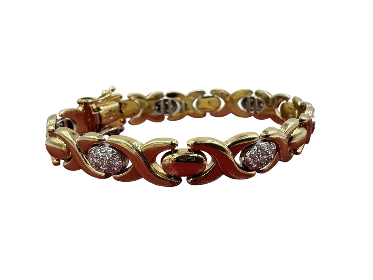 Vintage 14k Gold Italian Diamond Station Link Bracelet