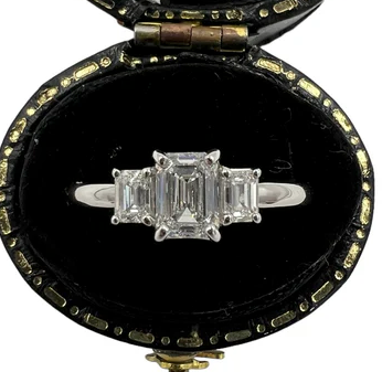 Princess cut diamond three-stone platinum ring, ca 1990s