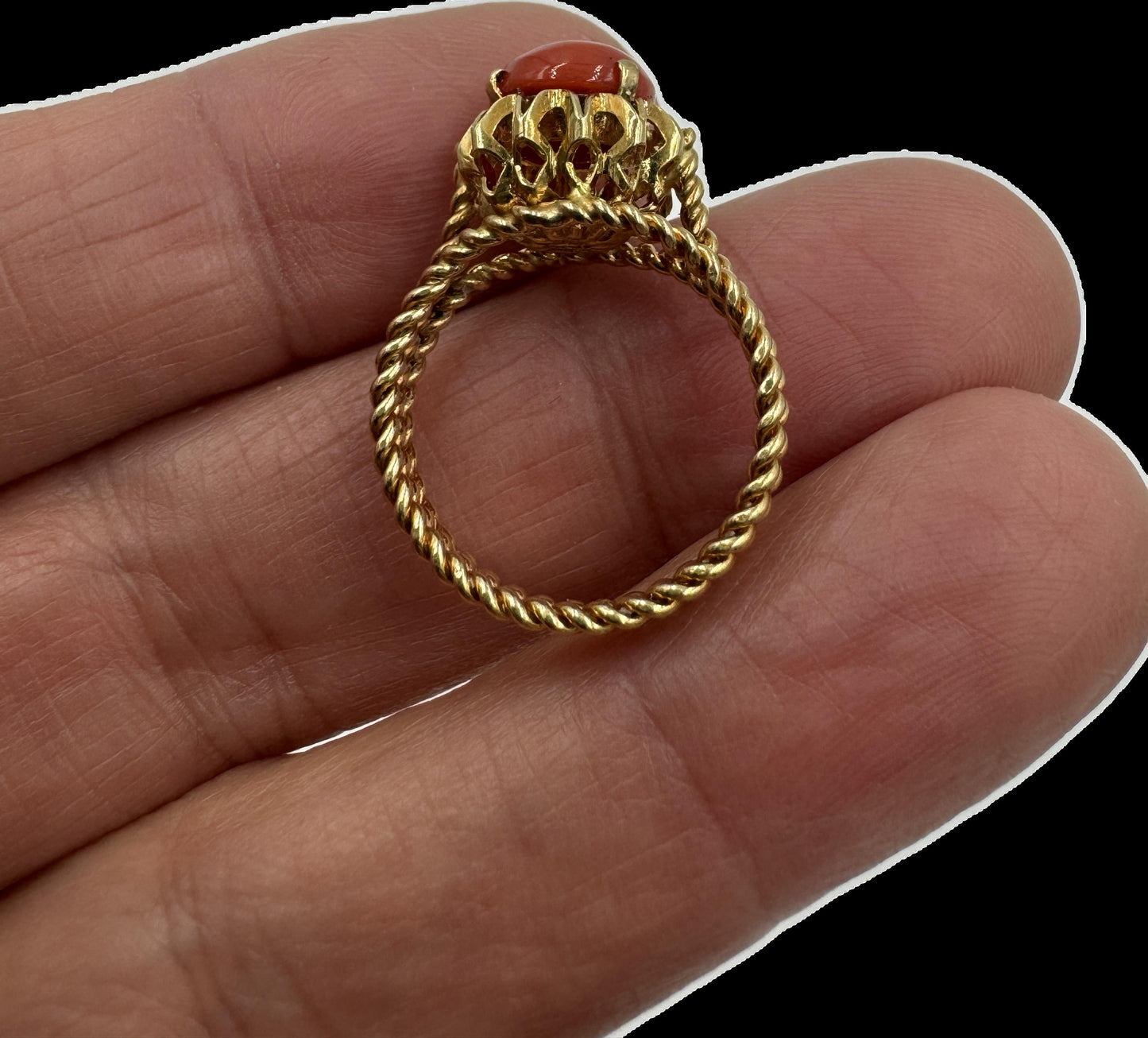 Estate Corletto 18k Yellow Gold Coral Twisted Rope Ring