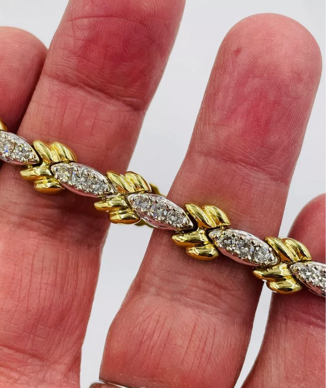 Estate 18k gold Diamond link bracelet white and Yellow Gold