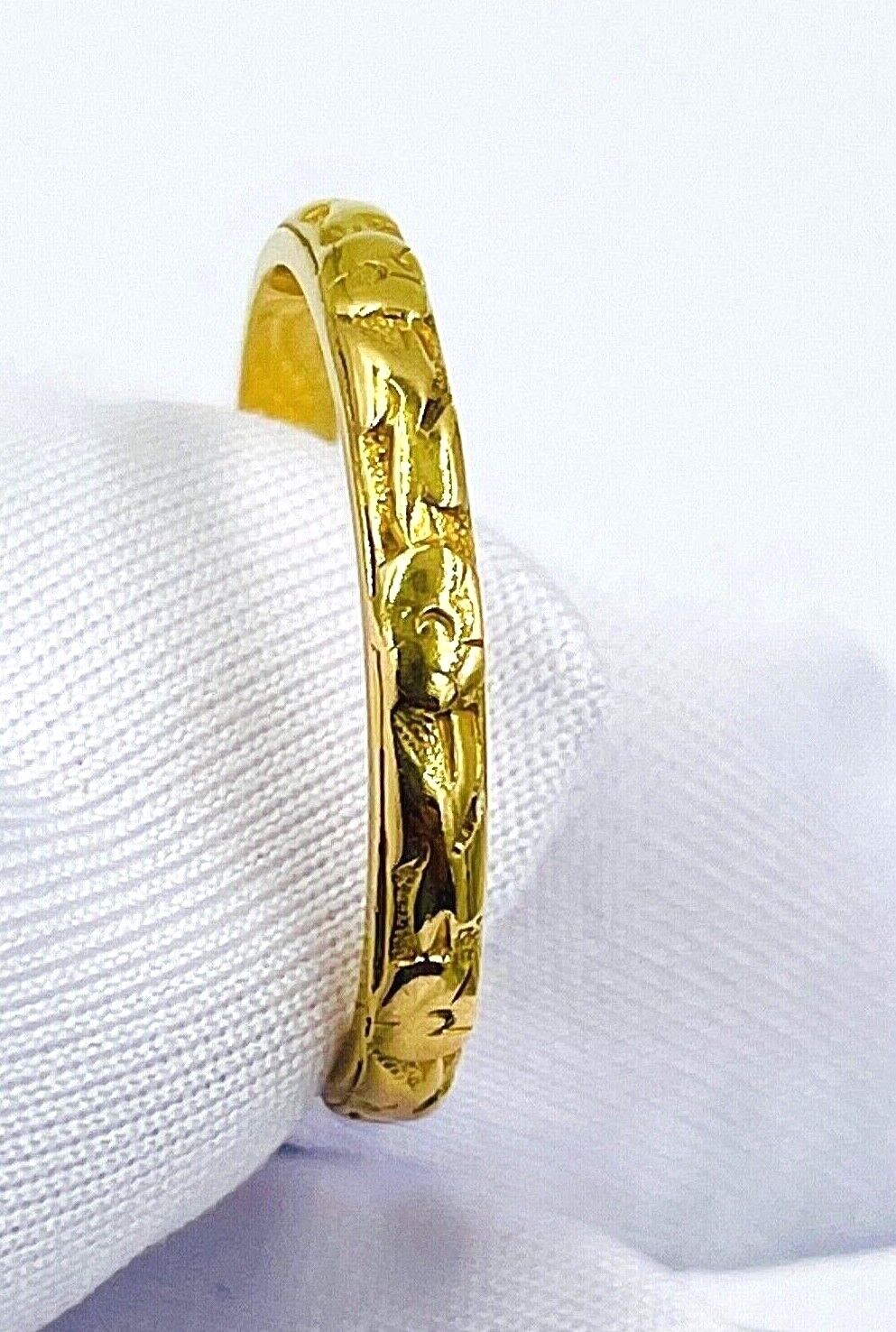 Antique Bowden 18K yellow Gold Art Nouveau Band Ring 7sz flower 2.5mm band