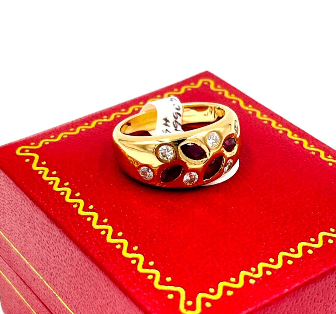 Vintage 18K Rose Gold Diamond Ruby Band Ring VS wide band