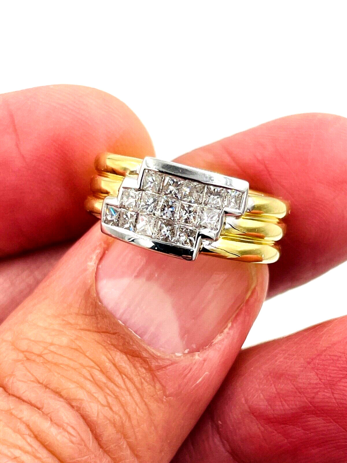 18k Gold Princess cut diamond wide band Ring
