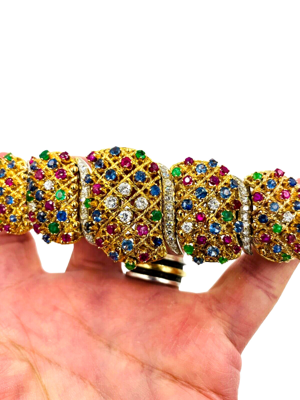Estate 18k Gold Multi Gemstone and Diamond Bracelet Chunky 135 grams