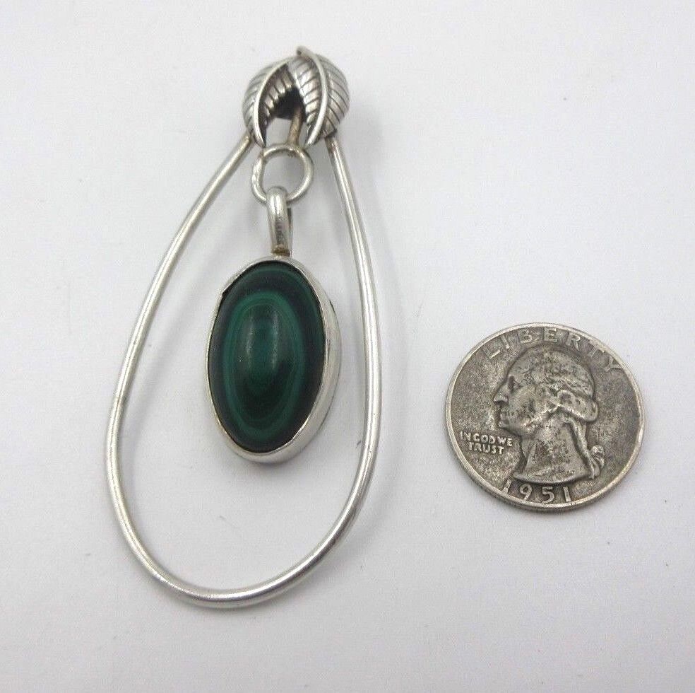 Native American Sterling Silver Malachite Pendant Enhancer