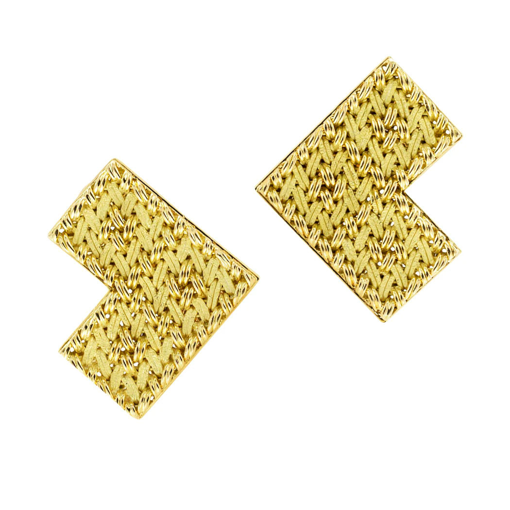 Vintage Gubelin 18k Gold Handcrafted Woven Yellow Gold Clip On Earrings