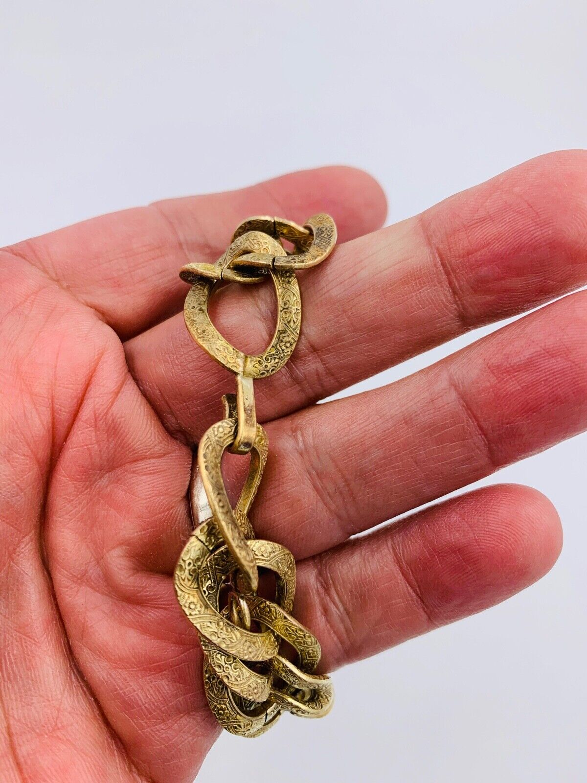 Victorian Embossed wide Link Choker Statement Necklace 20"