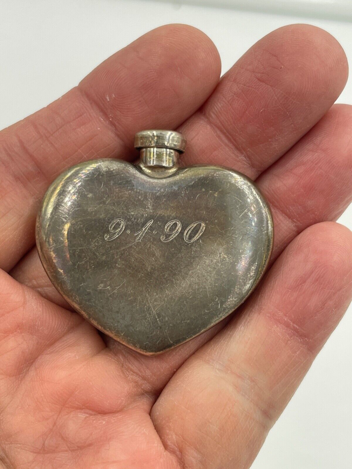 TIFFANY & CO STERLING SILVER TRAVEL PERFUME FLASK HEART SHAPE BOTTLE