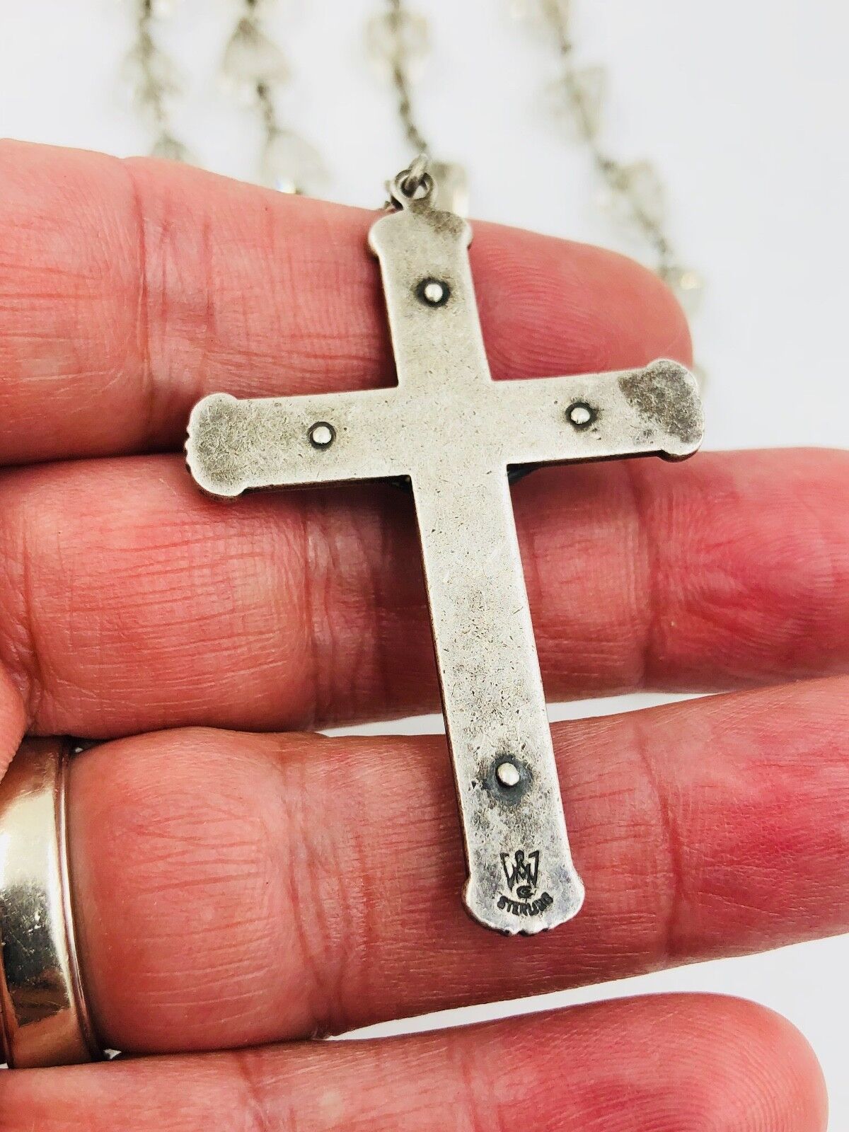 Antique Sterling Silver Religious Catholic Faceted Crystal Glass Bead Rosary