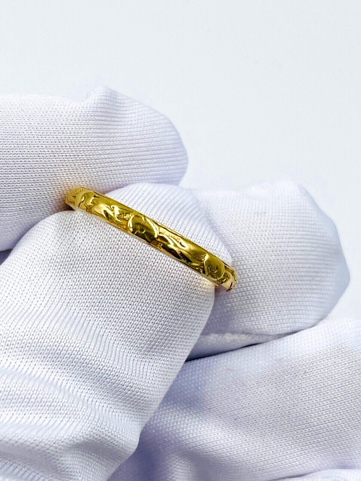 Antique Bowden 18K yellow Gold Art Nouveau Band Ring 7sz flower 2.5mm band