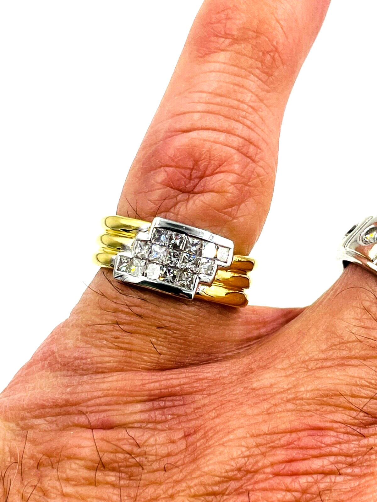 18k Gold Princess cut diamond wide band Ring
