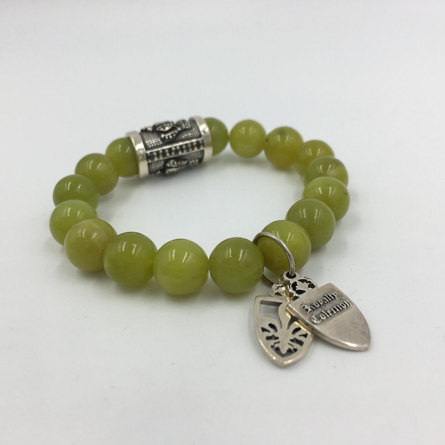 Royalty Collection Sterling Silver Crown Shield Charm Agate Bead Bracelet