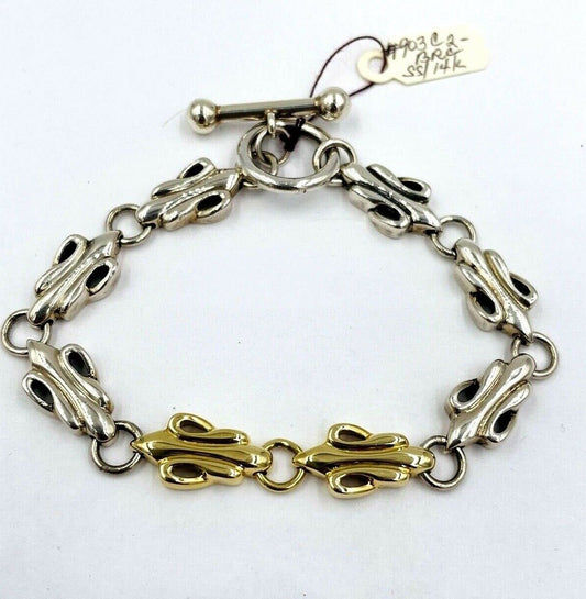 NOS Rigoberto Sterling & 14K Yellow Gold fleur de lis link Bracelet