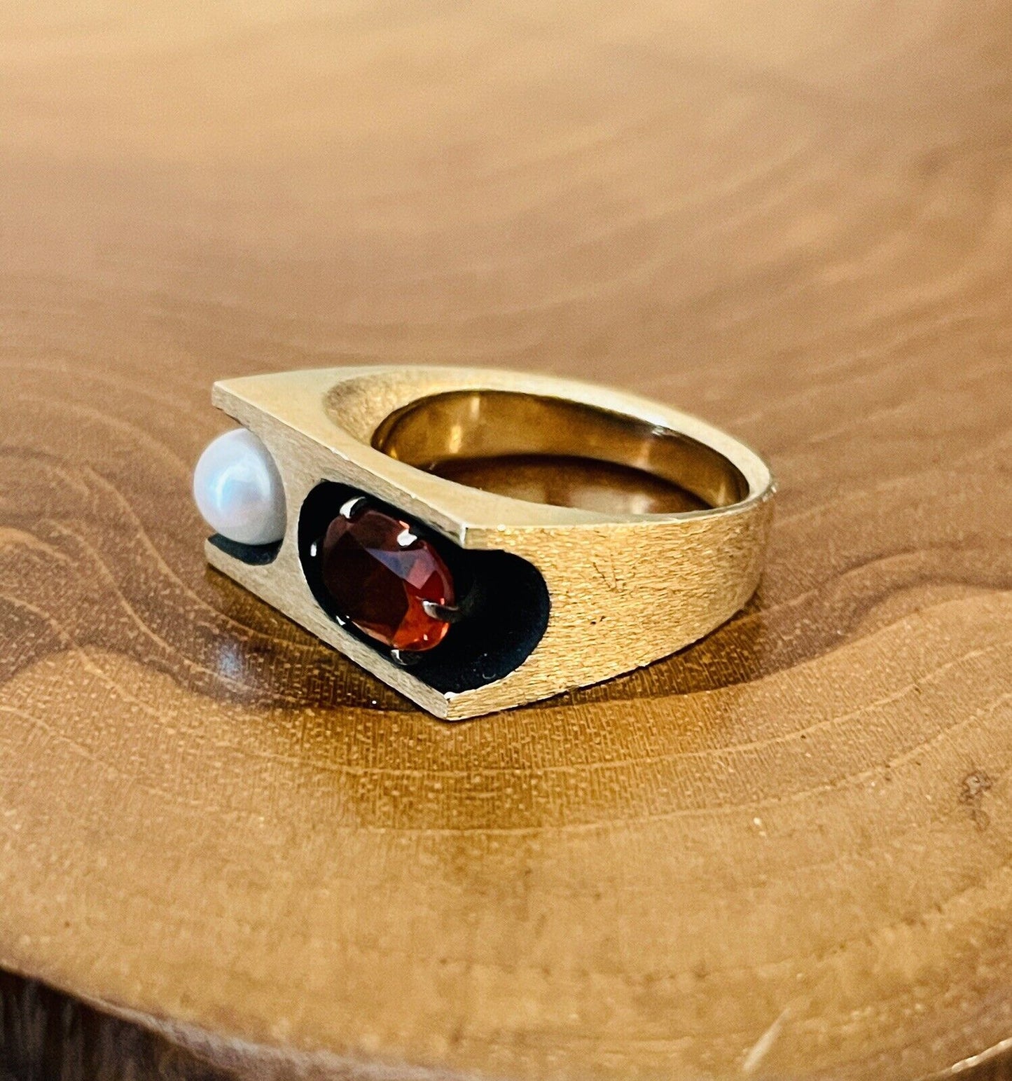Nils Westerback Vintage Retro Garnet Pearl Ring Unisex