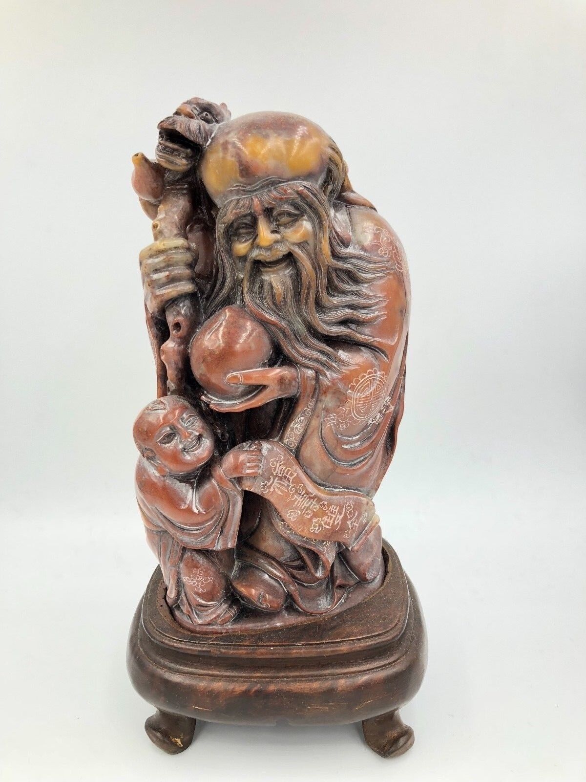 Antique Carved Hard Stone Stand Scholar Rare dragon Cane