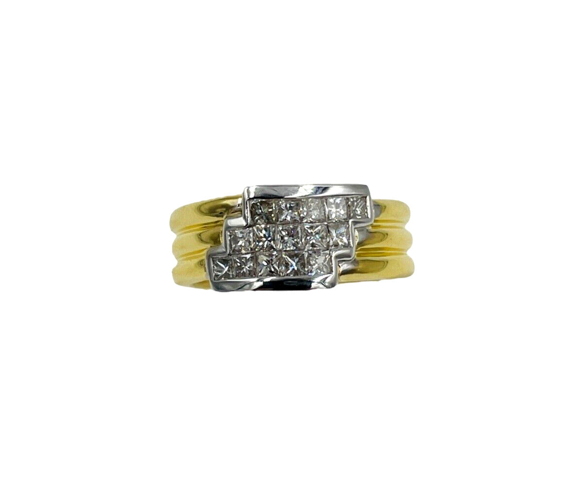 18k Gold Princess cut diamond wide band Ring