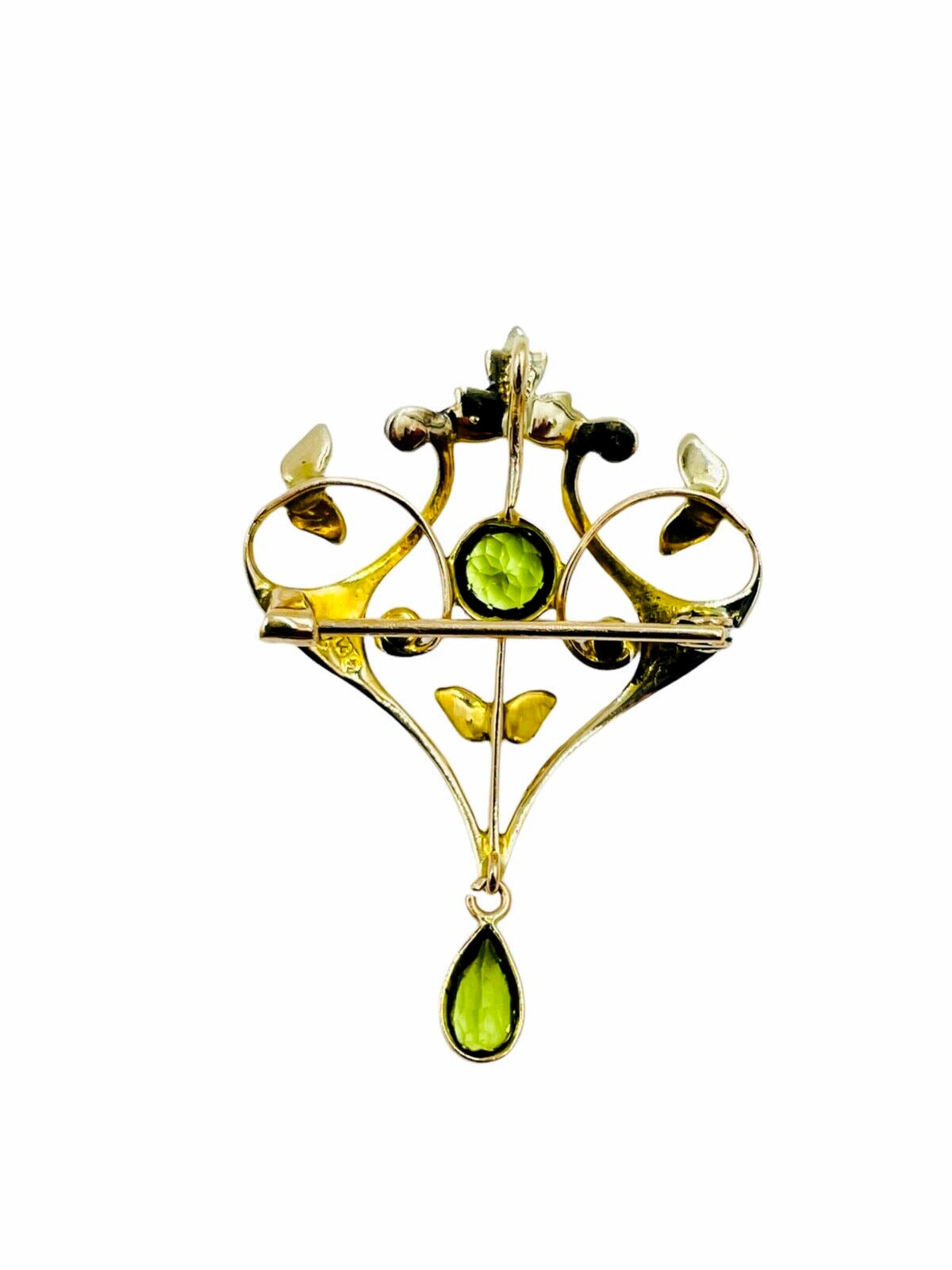 Antique Brooch Pin Pearls and Peridot 9ct Art Nouveau 9k