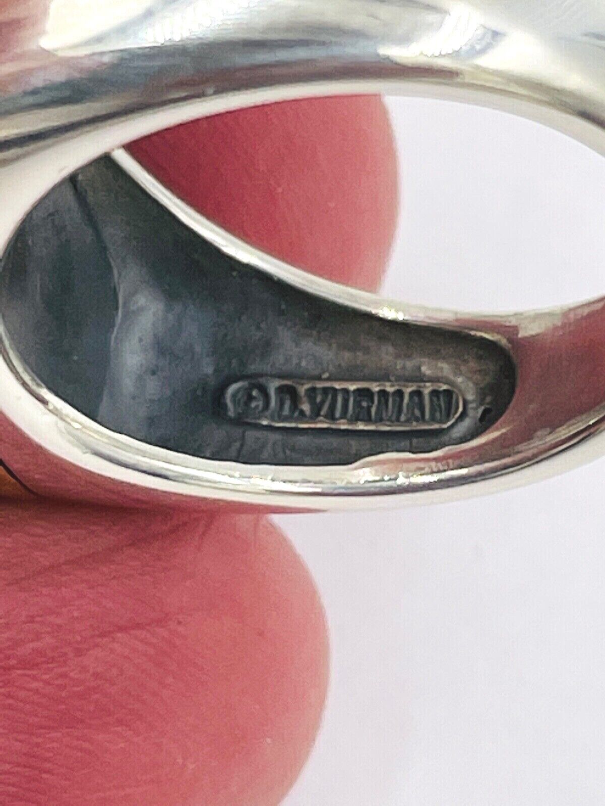 DAVID YURMAN 750 18k Gold 925 Sterling Silver Chervon Chalcedony Diamond Ring