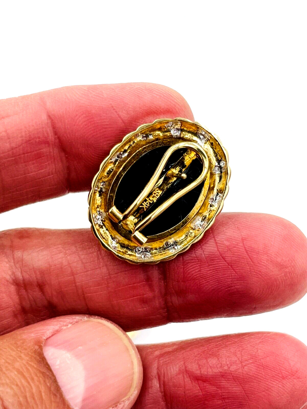 Estate 14k Gold Diamond Onyx Oval stud Earrings