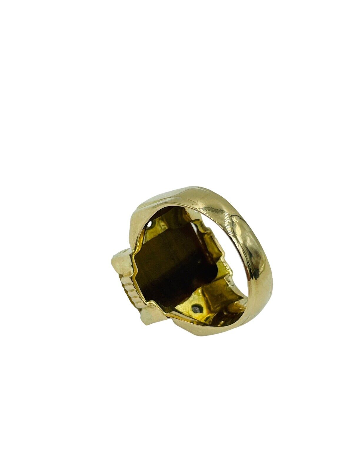 Vintage 18k Yellow Gold Tigers Eye Men's Ring Roman soldier