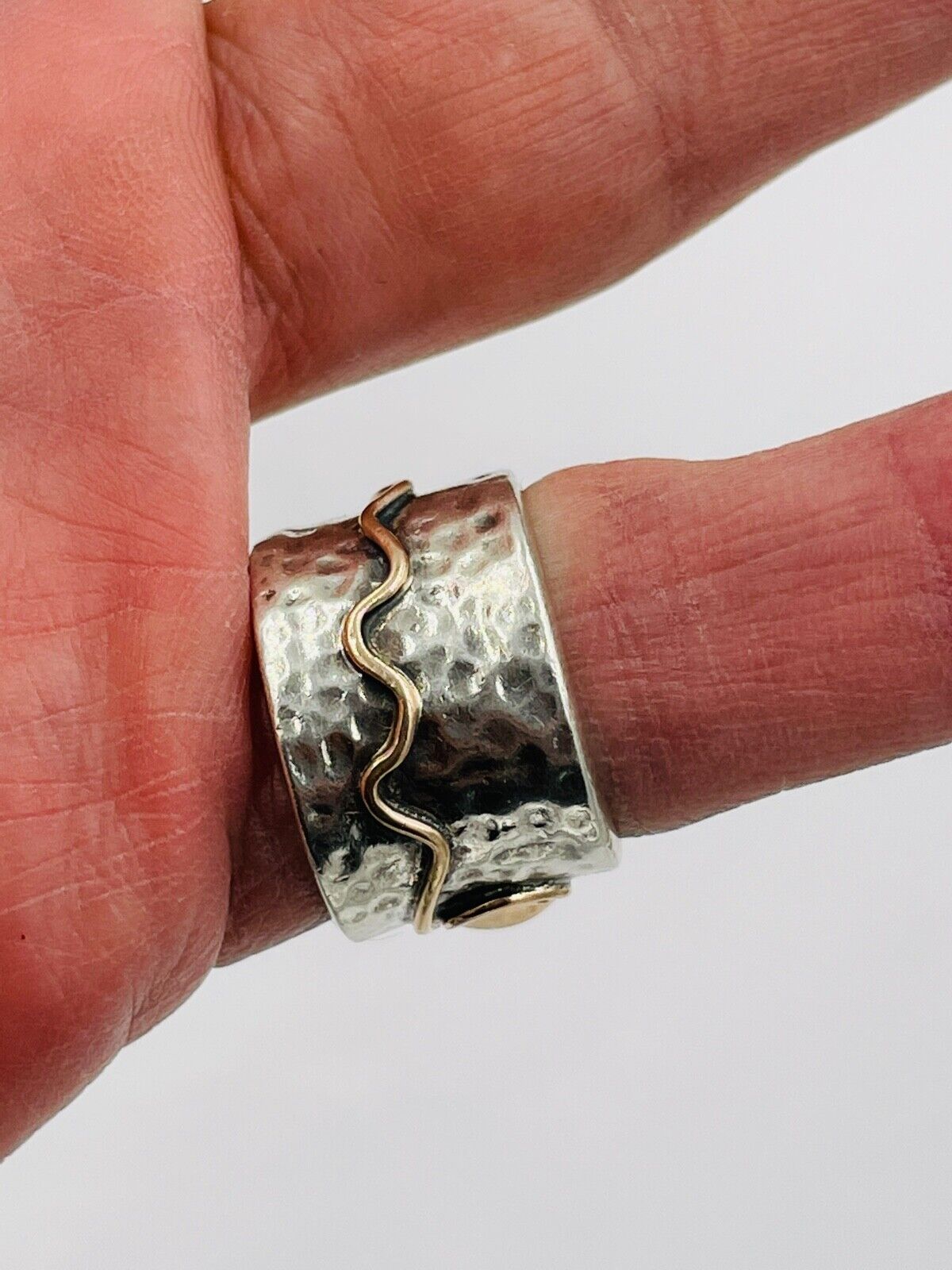 Laxmi Hammered Sterling Silver 14k Rose gold Garnet Ring cigar band