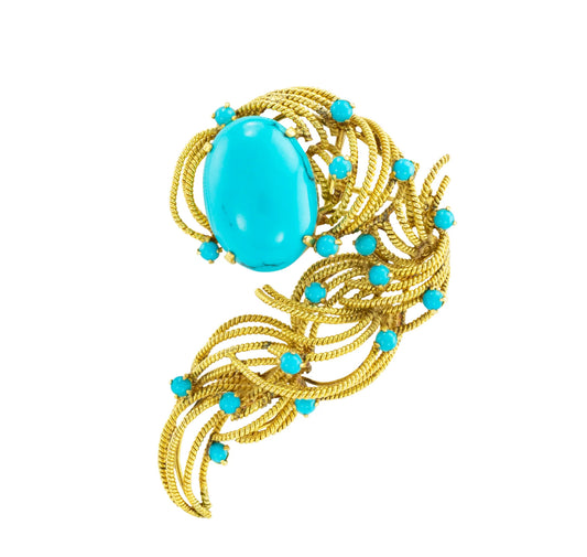 Estate Turquoise Yellow Gold Brooch Pendant