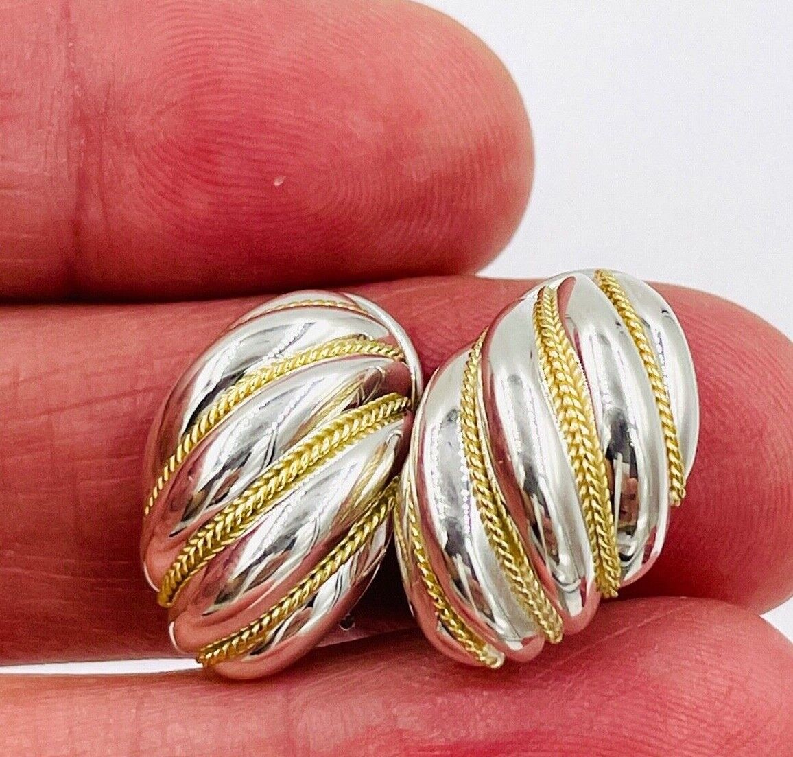 Tiffany & Co Shrimp Shell 18K Gold & 925 Sterling Silver Earrings Clip on