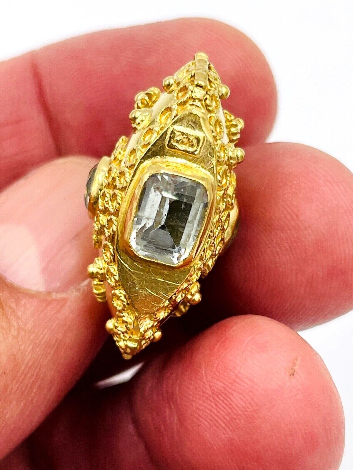 Vintage 18K Gold Genie bottle Charm Pendant with Aquamarine Gemstones